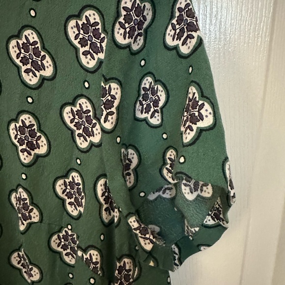 LOFT Green and White Midi Dress Casual Crew Neck Short Sleeve - Picture 5 of 8